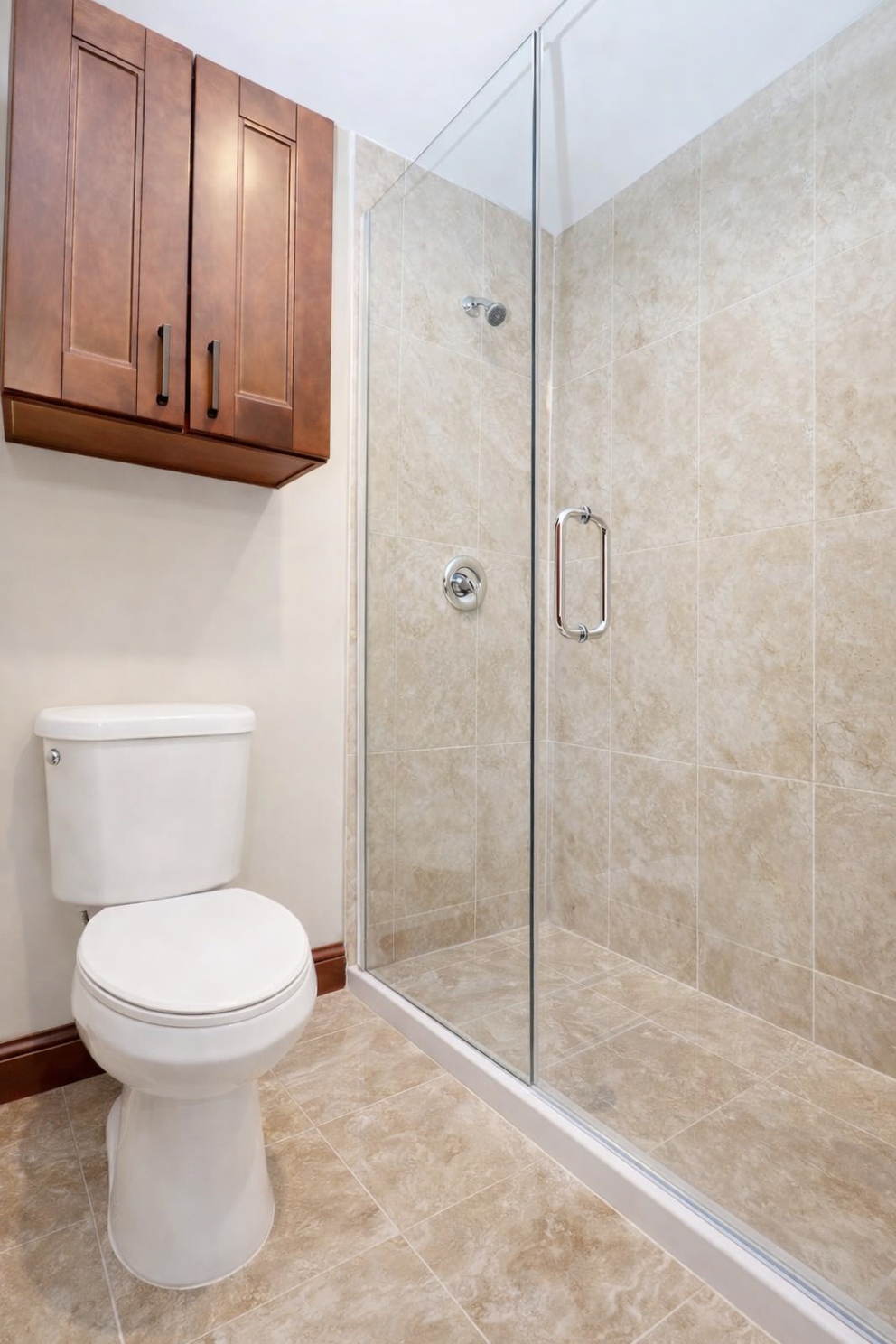 a bathroom with a glass shower