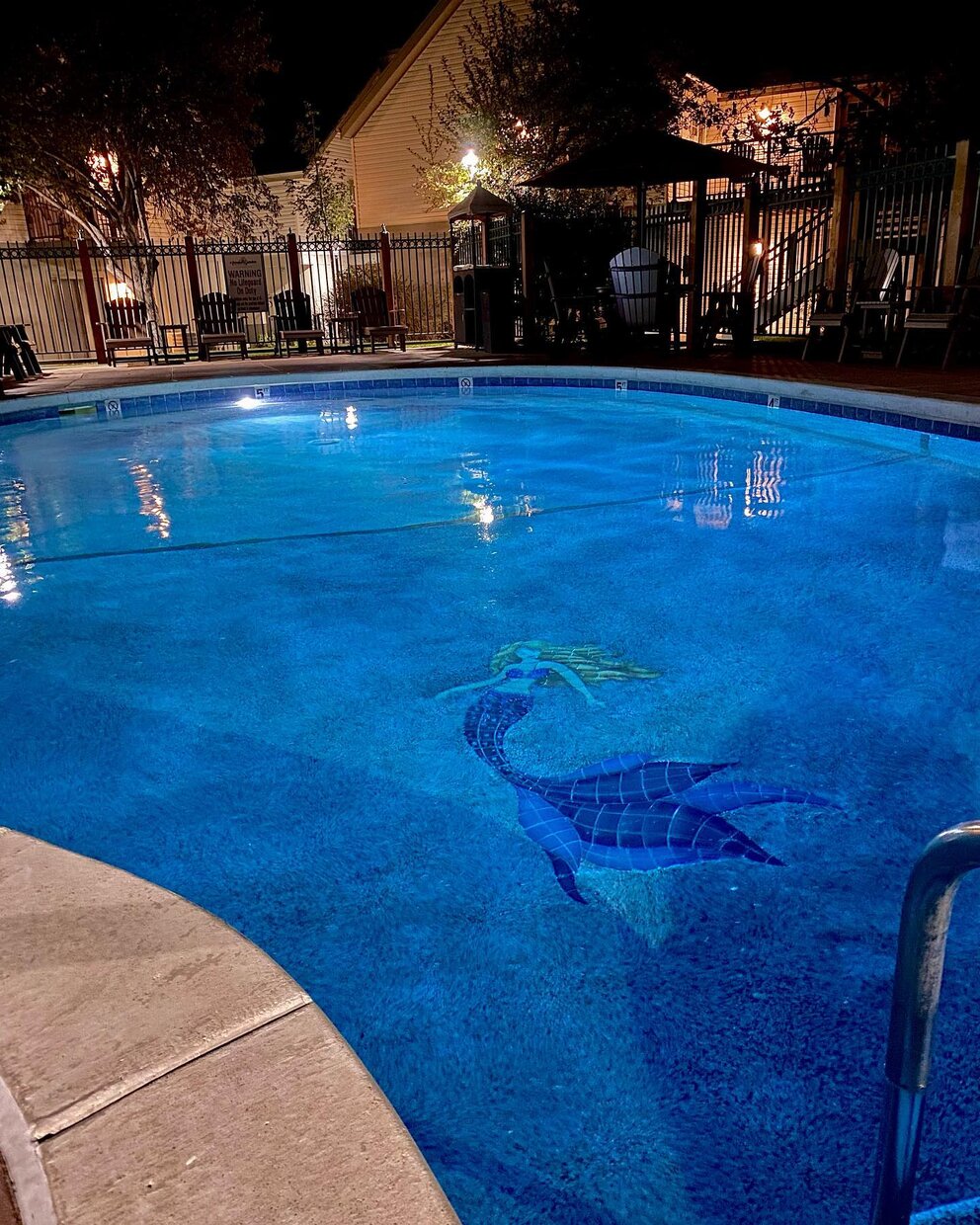 a swimming pool with a mermaid in it